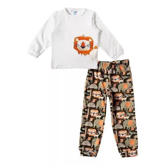 Pijama Leão - Off White & Laranja - Tip Top