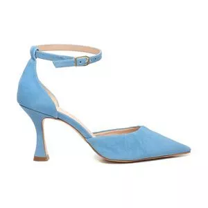 Scarpin Em Couro Acamurçado<BR>- Azul<BR>- Salto: 8cm<BR>- Loucos e Santos