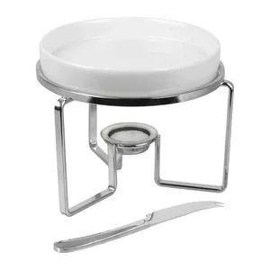 Réchaud Para Queijo Brie<BR>- Inox & Branco<BR>- 11,5xØ16cm<BR>- Fracalanza