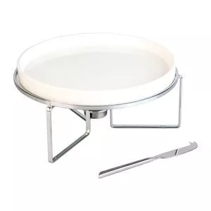 Réchaud Para Queijo Brie<BR>- Inox & Branco<BR>- 11,8xØ29cm<BR>- Fracalanza