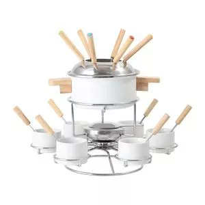 Jogo Para Fondue<BR>- Inox & Branco<BR>- 21Pçs<BR>- Fracalanza