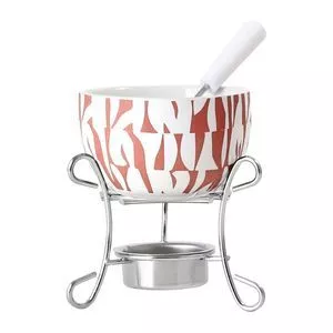 Jogo Para Fondue<BR>- Inox & Branco<BR>- 3Pçs<BR>- Fracalanza