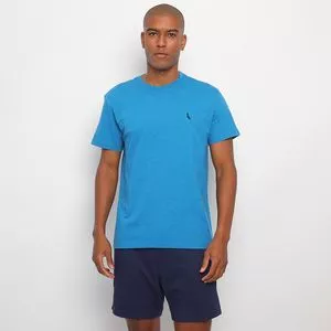 Camiseta Com Bordado<BR>- Azul