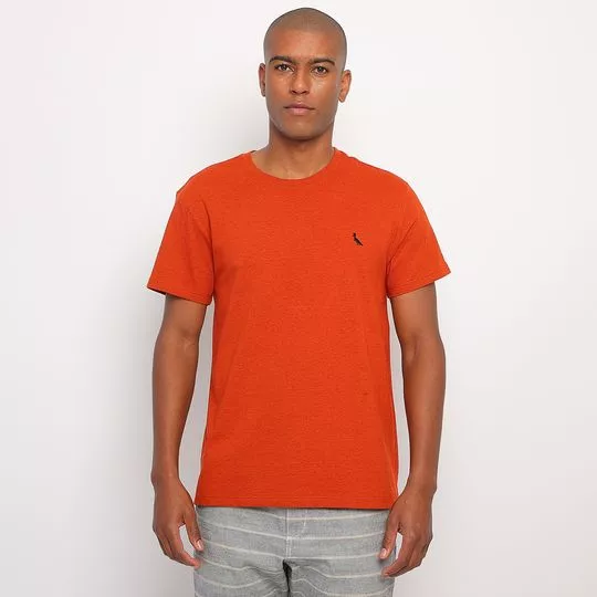 Camiseta Com Bordado- Laranja