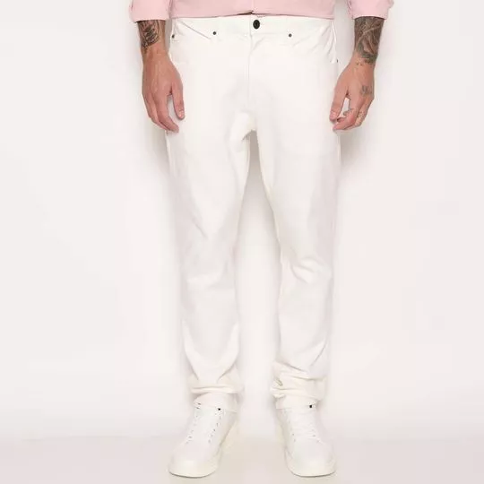 Calça Reta Em Moletom- Off White