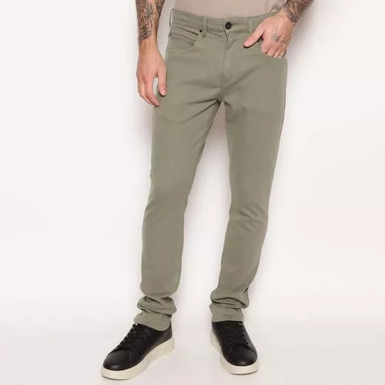 Calça Jeans Reta Com Recortes- Verde Militar