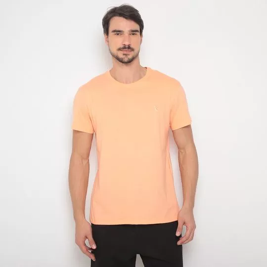 Camiseta Com Bordado- Laranja Claro