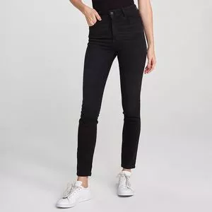 Calça Jeans Skinny Com Recortes<BR>- Preta