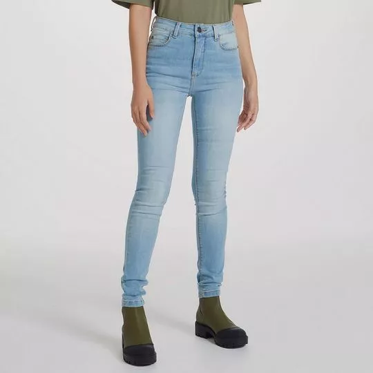 Calça Jeans Skinny Com Recortes- Azul Claro