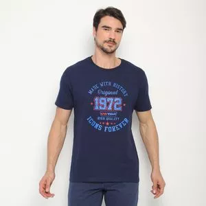 Camiseta Inscrições<BR>- Azul Escuro