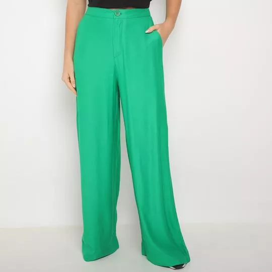 Calça Pantalona Com Bolsos- Verde- Colcci Fitness