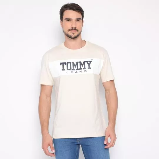 Camiseta Com Tommy Jeans®- Bege Claro & Branca- Tommy Hilfiger