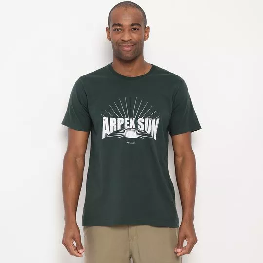 Camiseta Com Inscrições- Verde Escuro & Branca- Wollner