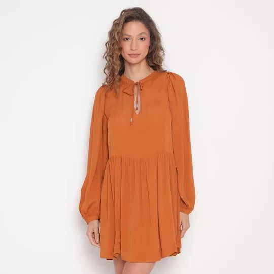 Vestido Curto Com Amarração- Laranja Escuro- HERING