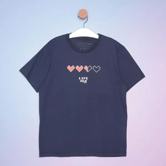 Camiseta Corações- Azul Marinho & Vermelha- Colcci