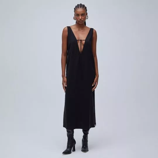 Vestido Midi Com Amarrações- Preto- Jeanslosophy