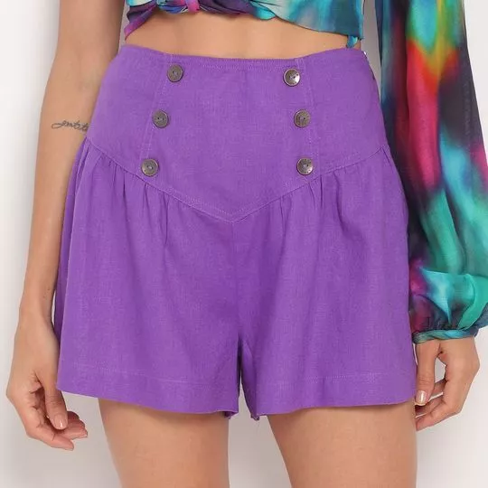 Short Com Linho- Roxo- Morena Rosa