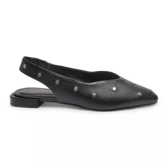 Slingback Em Couro Com Tachas- Preto- Carrano