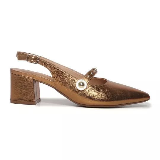 Slingback Com Rebites- Bronze- Salto: 6cm- Morena Rosa