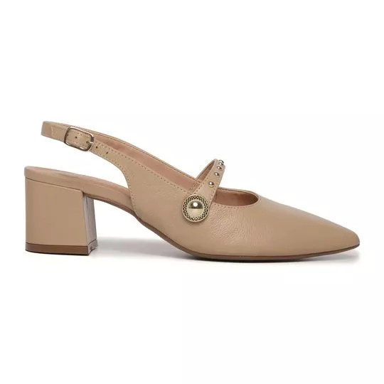 Slingback Com Rebites- Bege Claro- Salto: 6cm- Morena Rosa