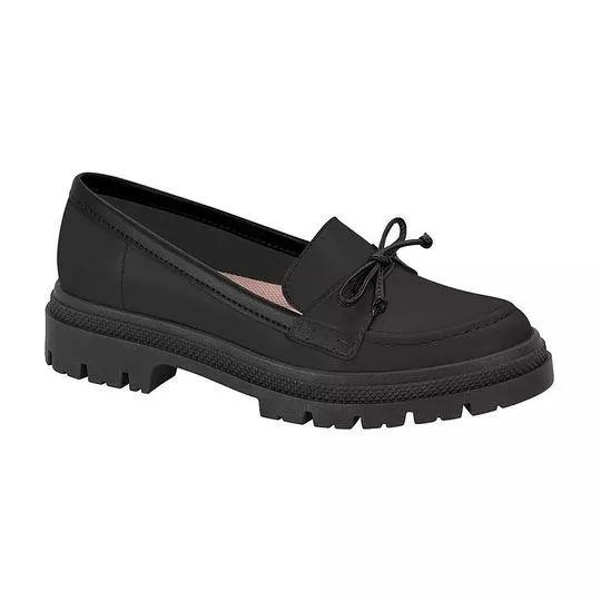 Loafer Plataforma Com Laço- Preto- Entressola: 3cm- Moleca