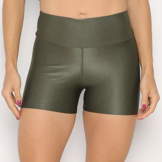 Short Canelado- Verde Militar- Morena Rosa