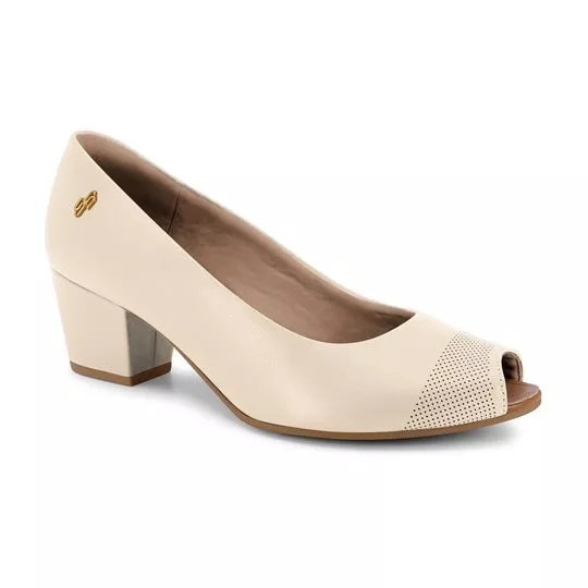 Peep Toe Em Couro- Off White- Salto: 5,5cm- Usaflex