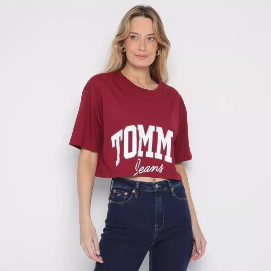 Cropped Tommy Jeans®- Bordô & Branco- Tommy Hilfiger