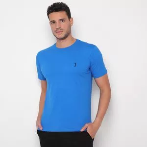 Camiseta Com Bordado<BR>- Azul