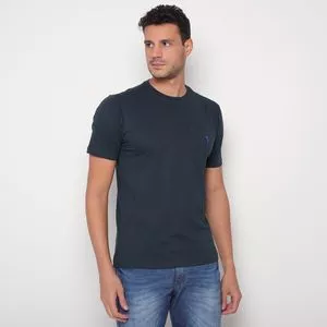 Camiseta Com Bordado<BR>- Azul Marinho