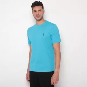 Camiseta Com Bordado<BR>- Azul