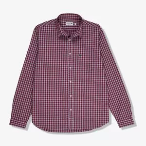 Camisa Xadrez Em Algodão<BR>- Vinho & Azul Claro