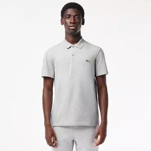 Polo Regular Fit Em Algodão Com Poliéster<BR>- Cinza Claro