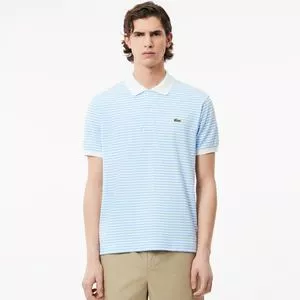 Polo Classic Fit Com Bordado<BR>- Branca & Azul Claro