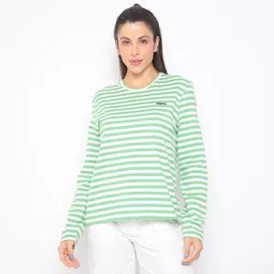 Camiseta Listrada Em Algodão Jérsei<BR>- Verde & Branca