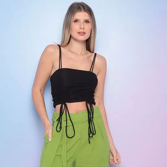 Cropped Canelado- Preto- Sommer