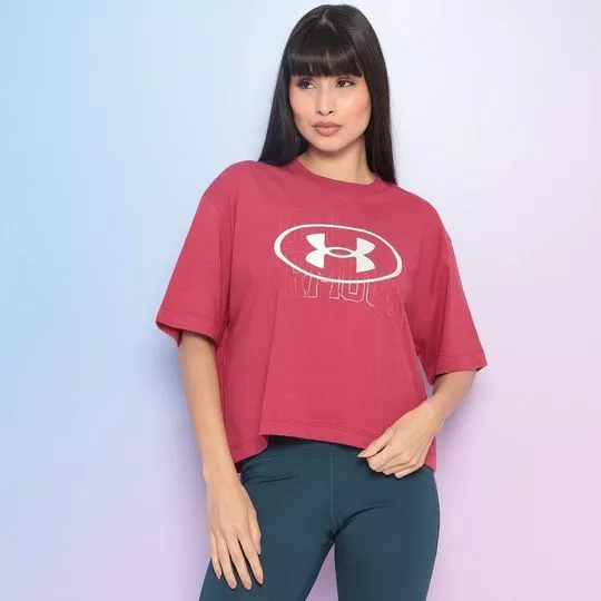 Camiseta Com Inscrições- Rosa Escuro & Off White- Under Armour