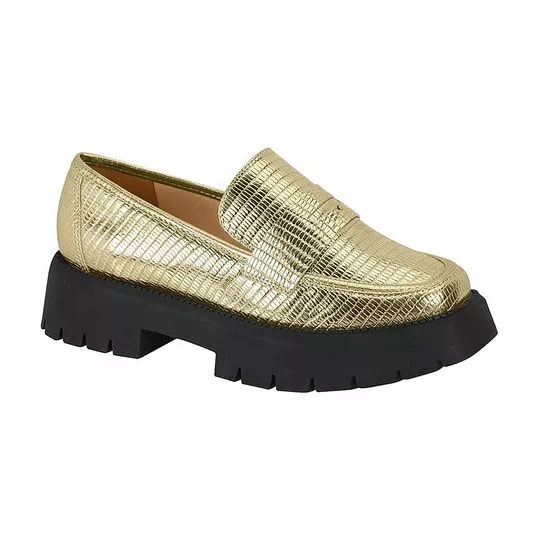 Loafer Texturizado- Dourado- Entressola: 4cm- Vizzano