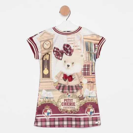 Vestido Cachorrinho- Bege & Vinho- PETIT CHERIE