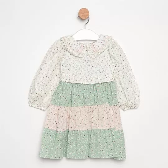 Vestido Floral- Verde & Branco- PETIT CHERIE