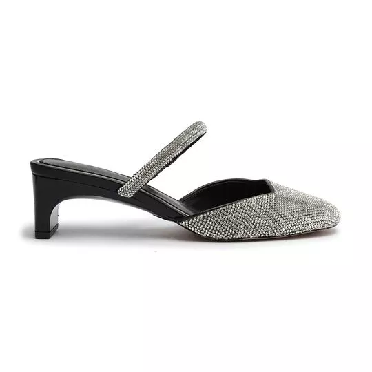 Mule Em Couro- Prateado & Preto- Salto: 5cm- Schutz