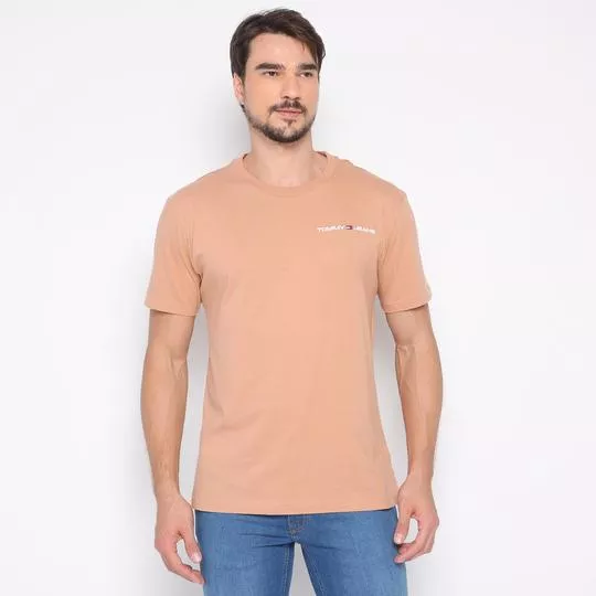 Camiseta Com Bordado- Laranja Claro- Tommy Hilfiger