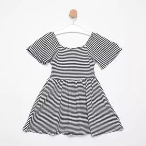 Vestido Listrado<BR>- Preto & Branco<BR>- Malwee