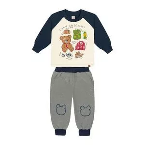 Conjunto De Camiseta & Calça Jogger Urso<BR>- Off White & Cinza<BR>- Trick Nick