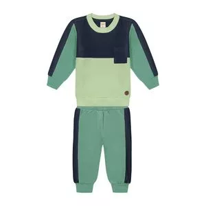 Conjunto De Blusão & Calça Jogger<BR>- Verde & Azul Marinho
