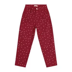 Calça Cenoura Corações Em Sarja<BR>- Vermelho Escuro & Branca<BR>- Carinhoso