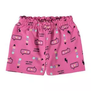 Short Com Inscrições<BR>- Rosa & Preto<BR>- Malwee