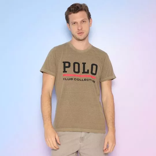 Camiseta Polo Club Collection®- Bege Escuro & Preta