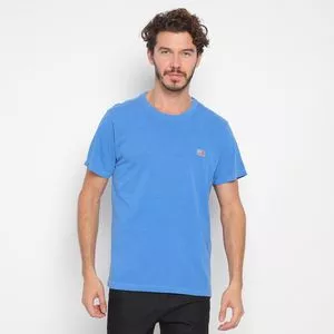 Camiseta Com Bordado<BR>- Azul