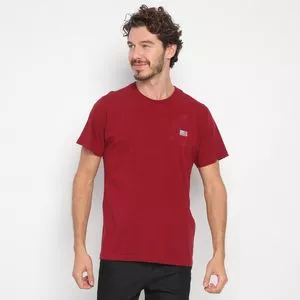 Camiseta Com Bordado<BR>- Vermelho Escuro